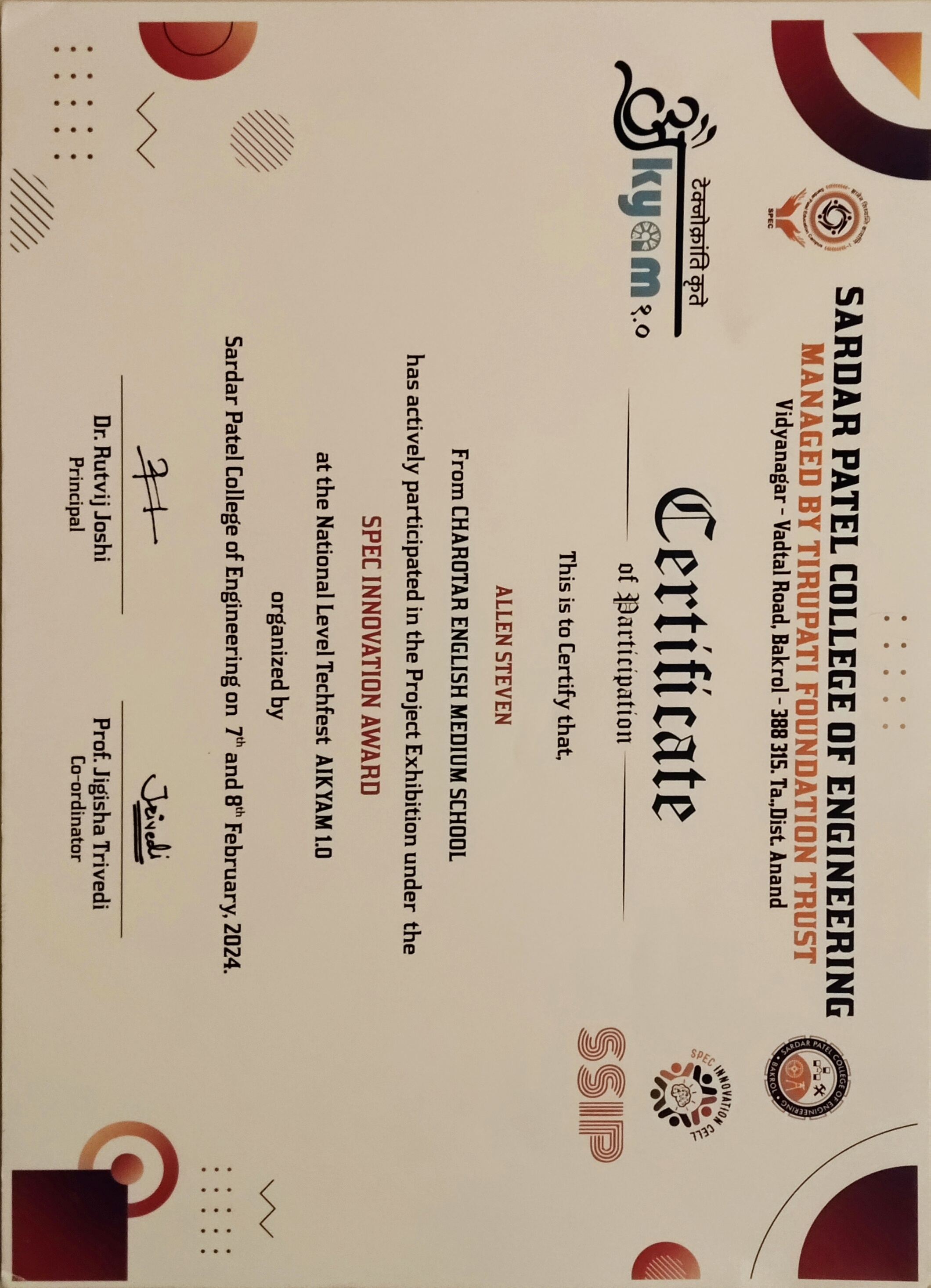 SPEC Innovation Award AIKYAM 1.0